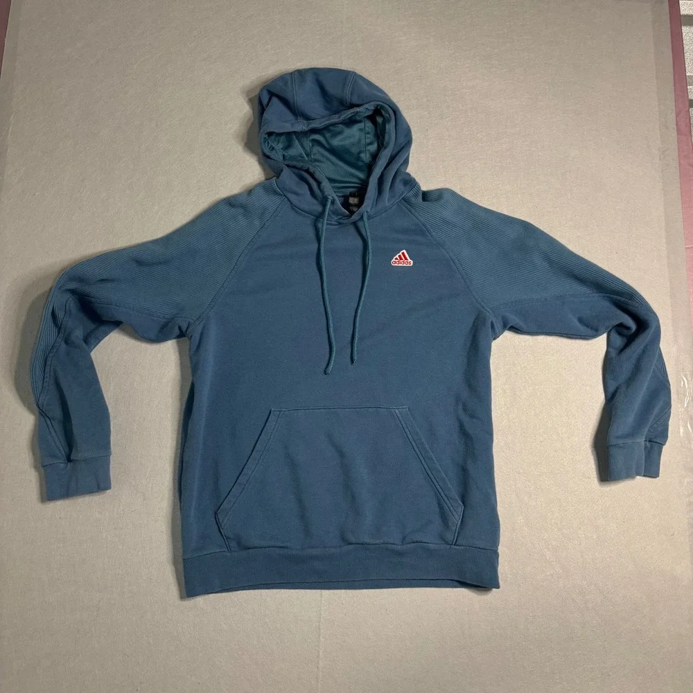 adidas Pullover Hoodie Small Blue Logo Kangaroo Pocket